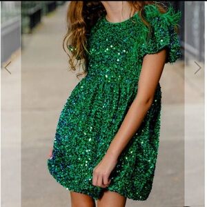 Lola + the Boys EMERALD SHIMMER PARTY DRESS